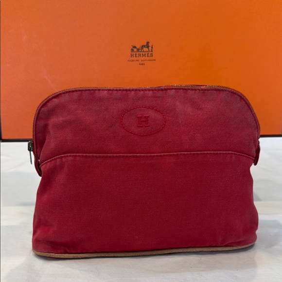 Hermes Handbags - Hermes Red Canvas Cosmetic Pouch